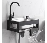 Fregadero portátil estilo granja de baño, con tuberías de agua fría y caliente, fregadero utilitario de un solo tazón de acero inoxidable 304(50 * 40cm)