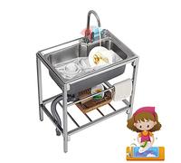 Fregadero Portatil,Mueble Fregadero,fregadero de pie libre Fregadero de cocina de acero inoxidable comercial,Con Agua Fria y Caliente Grifo, para Garaje, Jardín, Cocina, Lavadero (Color : Single cold