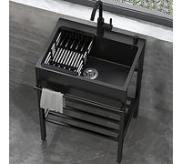 Fregadero portátil negro para lavandería, cuenco individual independiente para lavar las manos al aire libre, baño de perros, uso en el jardín, fregadero utilitario (60 x 45 cm)