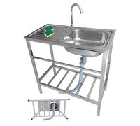Fregadero Portátil para Exteriores con Grifo - De Acero Un Solo Tazón con Banco de Trabajo y Escurridor para Jardín y Cocina 75x40 83x50 100x50