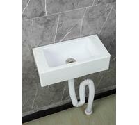 Fregadero rectangular de resina montado en la pared de 40 x 20 x 11 cm, ahorro de espacio, para baños pequeños y aseos de invitados, color blanco, tubo de drenaje de 150 cm incluido