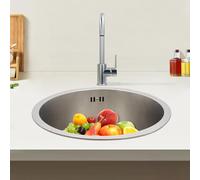Fregadero redondo de 41 cm, de acero inoxidable, 1 plato, empotrable, para cocina, baño, cafés
