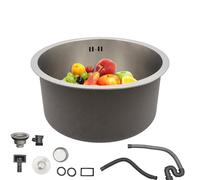 Fregadero redondo de acero inoxidable 304, pequeño, diámetro 41 cm, fregadero redondo con rebosadero, incluye fregadero de cocina redondo, fregadero de camping con filtro y alcantarillado