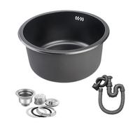 Fregadero redondo de acero inoxidable de un solo recipiente, fregadero de cocina negro, adecuado for barras de bar, balcones y salones de té.(42cm)