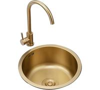 Fregadero redondo de acero inoxidable dorado con un solo cuenco para cocina, bar, balcón, compacto, 32 x 32 x 20 cm, diseño perfecto para espacios pequeños