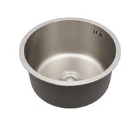 Fregadero redondo de acero inoxidable, gris empotrado, fregadero de cocina de una sola ranura y cesta, inoxidable y fácil de limpiar, 36 x 36 x 18 cm, para camping, autocaravana, cocina pequeña