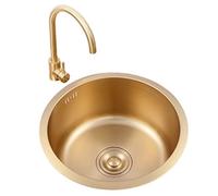Fregadero redondo de acero inoxidable para cocina, compacto de 32 x 32 cm, lavabo individual para balcón y hotel, con grifo, mini fregadero para espacios pequeños