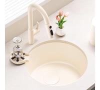 Fregadero redondo de cocina pequeño, lavabo individual de acero inoxidable con grifo extraíble y cortina de drenaje para comedores, baños, lavanderías