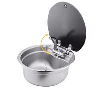 Fregadero Redondo De Empotrar Plateado Con Tapa Autocaravana - Fregadero De Cocina Barra Un Seno Con Grifo Plegable Acero Inoxidable Autocaravanas Minicasas Ahorra Espacio