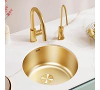 Fregadero redondo dorado Fregadero Pequeño Fregadero Empotrado Fregadero bajo Encimera Comercial Fregadero Fregadero cocina 1 seno Con grifo(43x43cm/16.9in)