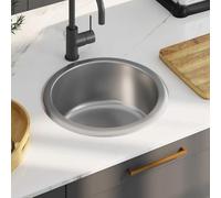Fregadero redondo empotrable de acero inoxidable con colador y cierre de olores, fregadero empotrable para cocina, zona de entretenimiento o inodoro, superficie resistente a los arañazos e higiénica