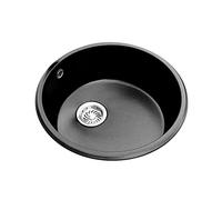 fregadero redondo, Fregadero de cocina un solo seno, cuarzo negro, redondo, for lavavajillas, granito, pequeño, for balcón(42 * 42 * 20Cm)