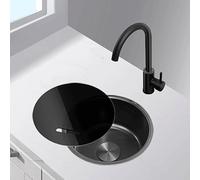 Fregadero redondo negro para caravana, fregadero de cocina pequeño, cuenco individual, fregadero de encimera, acero inoxidable 304, versión integrada o empotrada con accesorios (ancho 30 cm)