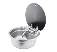 Fregadero RV, Redondo De Acero Inoxidable Con Tapa For Autocaravanas, Cocina Un Solo Cuenco, Lavabo Plegable Abatible Ahorra Espacio