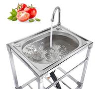 Fregadero Simple Al Aire Libre con Soporte Fregadero de Acero Inoxidable 304 Independiente Fregaderos de Cocina Restaurante Camping Parrilla Exterior Jardin Portatil Fácil de montar Polivalente ( Size