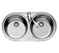 TEKA Fregadero Dos Cubetas en Acero Inoxidable 18/10, Profundidad 140 mm, Válvula Canasta 3 ½", Para Mueble de 80 cm, Con Orificio para Grifo, Modelo DR 80 2C