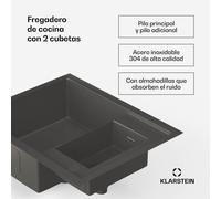Fregadero TitanSteel | 61 x 50 cm | 2 cubetas | inoxidable | resistente al calor Klarstein