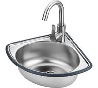 Fregadero triangular de esquina de baño de montaje en pared, fregadero comercial, con escurridor y grifo, fregadero de acero inoxidable de un solo cuenco, para restaurante, bar, cafetería, interior