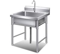 Fregadero utilitario comercial para restaurante, fregadero independiente de acero inoxidable, lavabo de manos para exteriores, con grifo para garaje, lavandería, catering, 60 cm x 60 cm x 80 cm