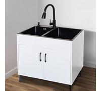 Fregadero utilitario con armario para garaje interior y exterior, incluye grifo de agua fría y caliente