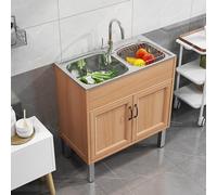 Fregadero utilitario con gabinete, fregadero de un solo tazón para lavandería y preparación, lavabo de fácil instalación para lavado de manos para uso doméstico y comercial (acabado de madera)