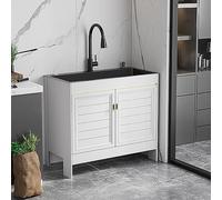 Fregadero utilitario con gabinete, fregadero independiente con grifo y estantes de almacenamiento para cocina, lavandería, garaje y restaurante
