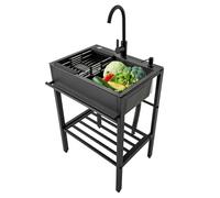 Fregadero utilitario con grifo y kit de desagüe - Fregadero de cocina individual independiente de acero inoxidable para lavandería, exteriores, uso industrial, baño y com,90x45x86cm/35.4x17.7x33.9in