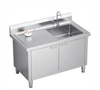 Fregadero utilitario de acero inoxidable 304 con mueble, fregadero de cocina independiente con grifo de agua fría individual y tapón de agua de 10 cm, fregadero de p,Left Worktop-120*60*80cm