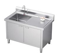 Fregadero utilitario de acero inoxidable 304 con mueble, fregadero de cocina independiente con grifo de agua fría individual y tapón de agua de 10 cm, fregadero de p,Right Worktop-120*60*80cm
