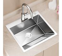 Fregadero utilitario de acero inoxidable 304 con tabla de lavado, fregadero de baño con desbordamiento y agujero para grifo para lavandería, cocina, balcón (45 x 48 cm)