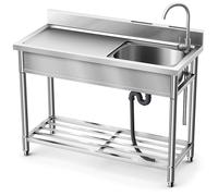 Fregadero utilitario de acero inoxidable 304, fregadero de cocina de pie individual con estación de trabajo grande, grifo de agua fría y caliente, estante inferior y escurridor (22 pulgadas)