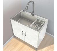Fregadero utilitario de acero inoxidable con gabinete, diseño independiente para cocina, baño, restaurante, granja o lavandería, fácil de limpiar y versátil