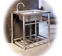 Fregadero utilitario, de acero inoxidable, cuenco individual, lavabo portátil de camping para uso en interiores o exteriores