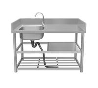 Fregadero utilitario de Acero Inoxidable de un Solo Seno para Cocina Exterior, Lavabo de preparación y utilitario con Banco de Trabajo y estantes de Almacenamiento para Interiores y Exterior