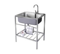 Fregadero utilitario de acero inoxidable, estación de fregadero portátil de pie con estante de almacenamiento y grifo para restaurante, bar, lavandería, garaje, patio trasero