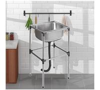 Fregadero utilitario de acero inoxidable, fregadero de cocina comercial con desagüe, diseño portátil