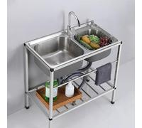 Fregadero utilitario de acero inoxidable - Fregadero independiente de doble tazón con grifo caliente y frío para exteriores, garaje, restaurante, lavandería