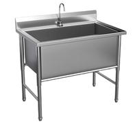 Fregadero utilitario de acero inoxidable grande de pie individual para barra al aire libre, 11.8 pulgadas de profundidad, 100 x 70 x 80 cm, fregadero con compartimento de cocina