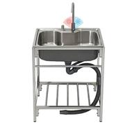 Fregadero utilitario de acero inoxidable independiente al aire libre de un solo tazón para restaurante con grifo, lavabo de mano para garaje, lavandería
