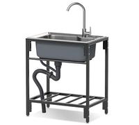 Fregadero utilitario de Acero Inoxidable Independiente de un Solo Seno, Acero Inoxidable 304, para Garaje, Restaurante, Cocina Interior y Exterior, 71 x 50 x 85 cm.