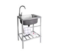 Fregadero utilitario de acero inoxidable para exteriores, estación portátil de pie con grifo y estante de almacenamiento para restaurante, bar, lavandería, garaje, patio trasero (50 x 37 x 75 cm)