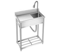 Fregadero utilitario independiente de acero inoxidable con cubeta única, encimera integrada y respaldo - Grado comercial, resistente a la oxidación y fácil de limpiar - Para lavandería, garaje y