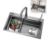 Fregadero utilitario - Lavabo de cocina bajo encimera con estación de trabajo con 3 agujeros MB diseño en relieve para bar, pub, balcón y baño, gris, 65 x 45 cm