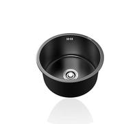Fregaderos Cocina 1 Seno,Pileta Negro Redondo,Lavabo Cocina Inox,Pica de Cocina Pequeño con Drenaje,Sifó y Rebosadero,Formas de Instalar Sobre Encimera/Bajo Encimera (Ø 36cm)