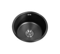 Fregaderos Cocina Redondo,Pileta de Cocina Negro,Lavabo Pequeño,Pica 1 Seno Inox con Drenaje,Sifó y Rebosadero,Formas de Instalar Sobre Encimera/Bajo Encimera (Ø 45cm)