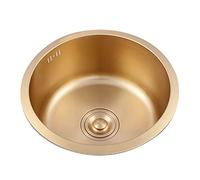 Fregaderos de acero inoxidable, Fregadero redondo con grifo de agua fría y caliente, fregadero de cocina de un solo seno de gran capacidad, bajo encimera, for interior y exterior.(D,40*40 cm)
