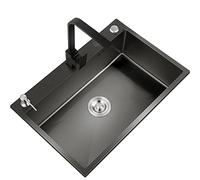 Fregaderos De Acero Inoxidable Negro Cocina Negro Bar Revestimiento Nanométrico Fácil De Limpiar con Grifo Estante De Drenaje Y Accesorios (Color : Black, S : 80x50x20cm)