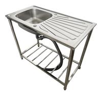 Fregaderos de cocina de un solo cuenco, fregadero de pie para exteriores, fregadero de bar de cocina de restaurante comercial, con tabla de cortar, fregadero de estación de preparación de utilidad,