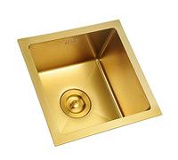 Fregaderos de Cocina, Fregadero Cuadrado de Solo Tazón, Fregadero de Acero Inoxidable 304, Instalación Empotrada O Bajo Encimera/Oro/36 X 36 cm