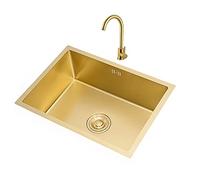 Fregaderos de Cocina, Fregadero de Cocina con Grifo de Acero Inoxidable 304, Fregadero Profundo de Solo Tazón, Lavabo, Fregadero, Instalación Empotrada O Bajo Encimera/Oro/45X40Cm
